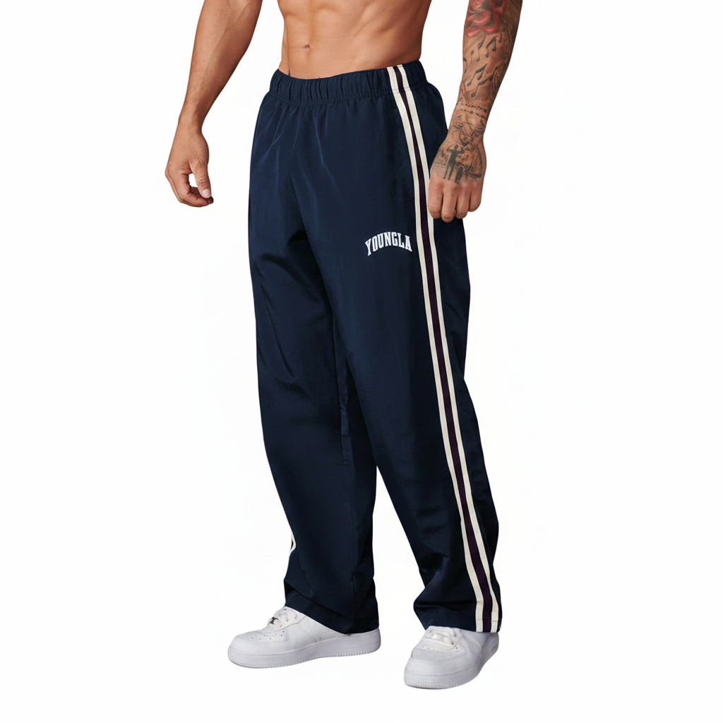 Double-strip stitched printed casual pants