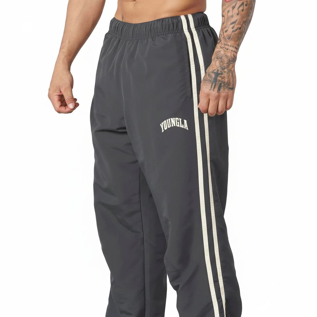 Double-strip stitched printed casual pants