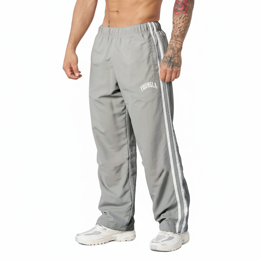 Double-strip stitched printed casual pants