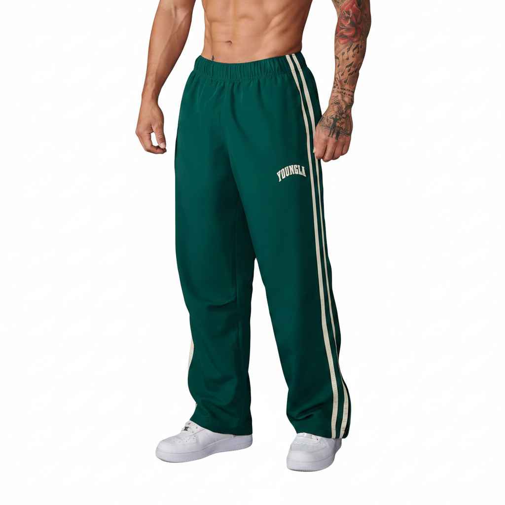 Double-strip stitched printed casual pants
