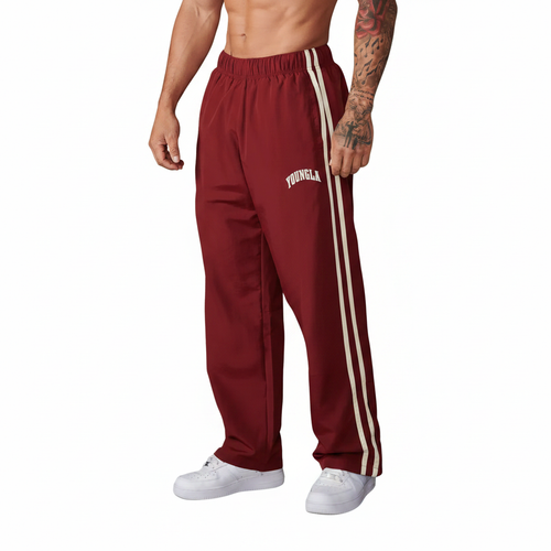 Double-strip stitched printed casual pants