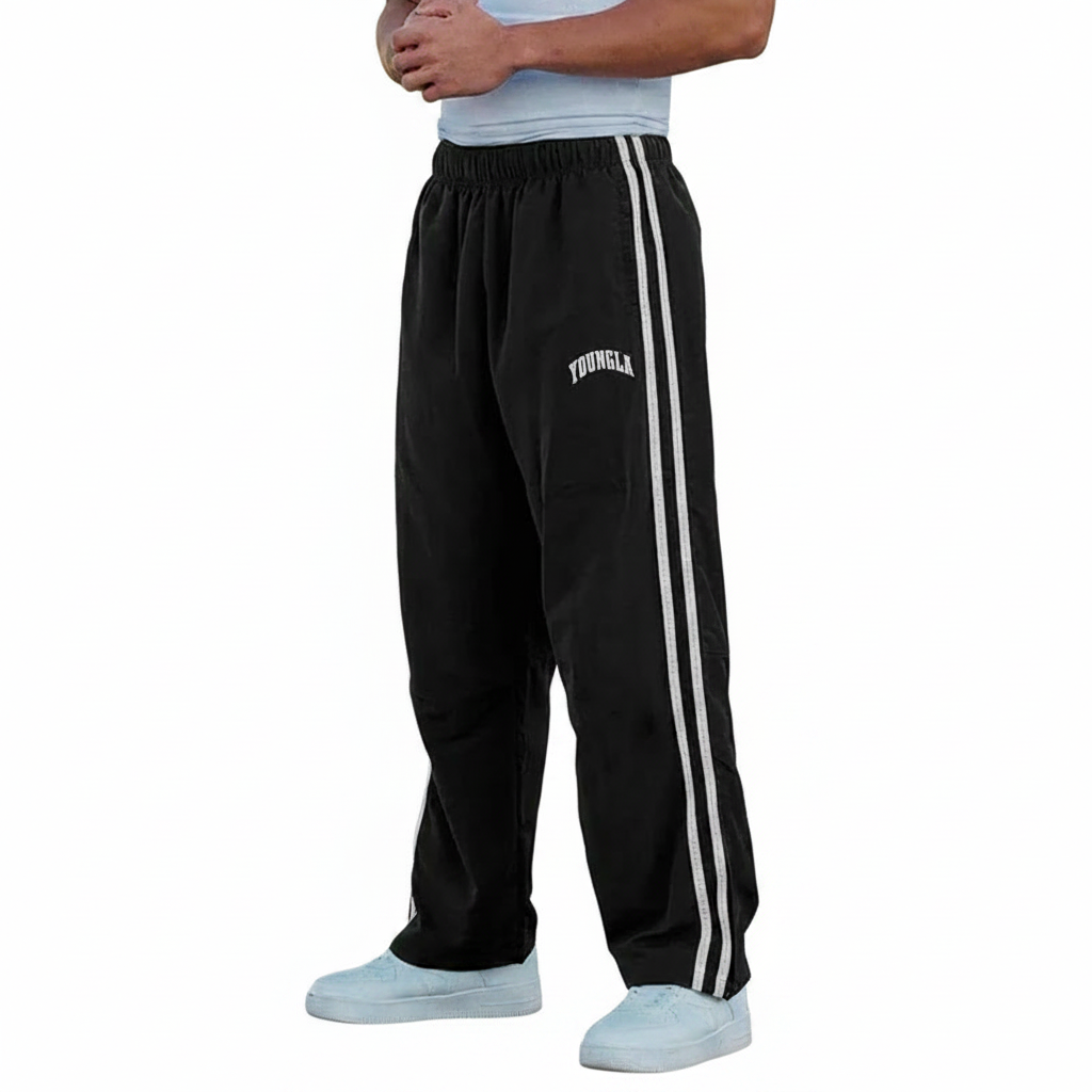 Double-strip stitched printed casual pants