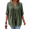 Ladies Lace V-Neck Button Front Shirt
